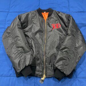 "300" Embroidered Bomber Jacket - Size Medium - Black with Orange Lining
